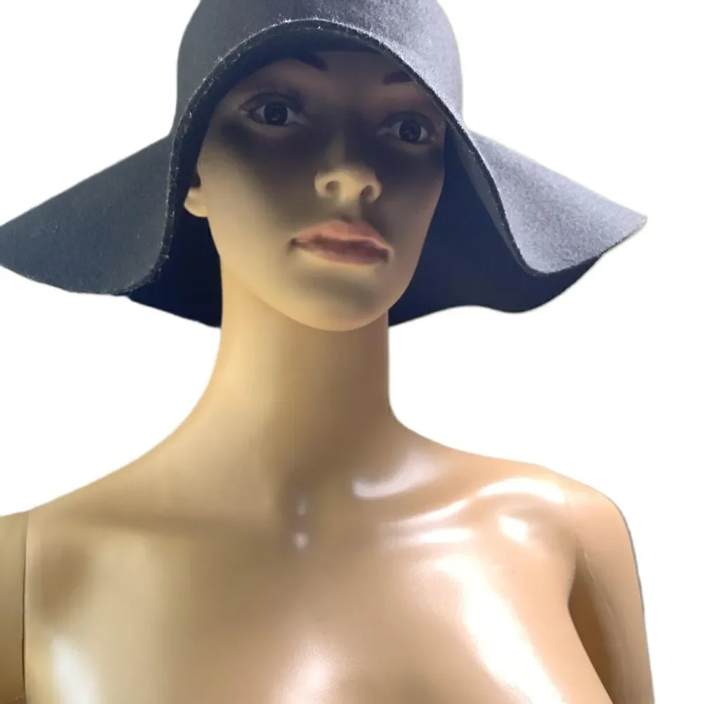 Sakkas Womens Black Wool Wide Brim Foldable Cloche Hat Indie Gothcore Size M/L‎